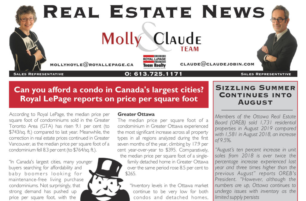 Ottawa Real Estate Newsletter – September 2019