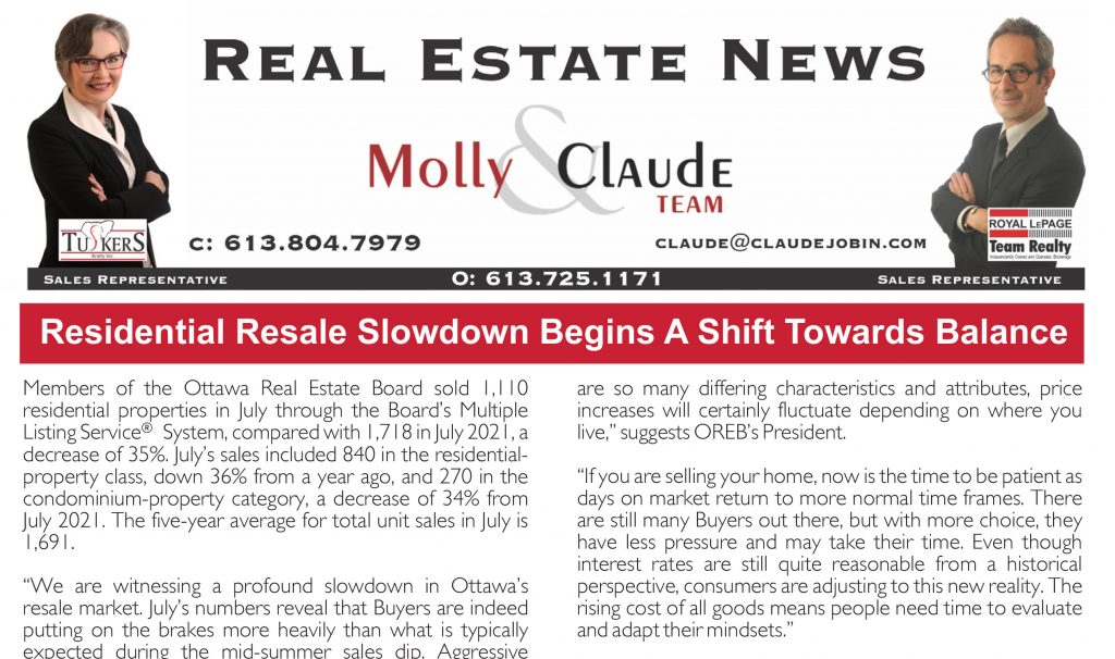 Ottawa Real Estate Newsletter – August 2022