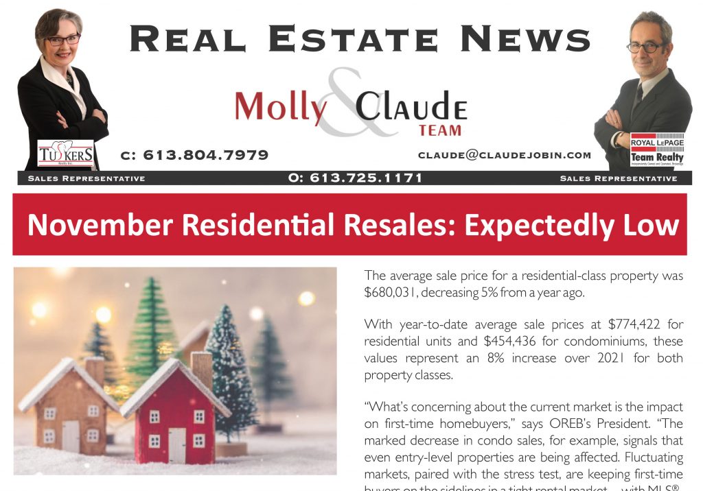 Ottawa Real Estate Newsletter – December 2022